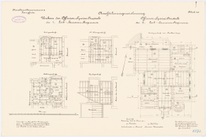 Ein detailliertes Grundrissbild des ehemaligen Büro des deutschen Bundeskanzlers, das den Aufbau des Gebäudes mit verschiedenen Räumen und Textbeschriftungen zeigt.
