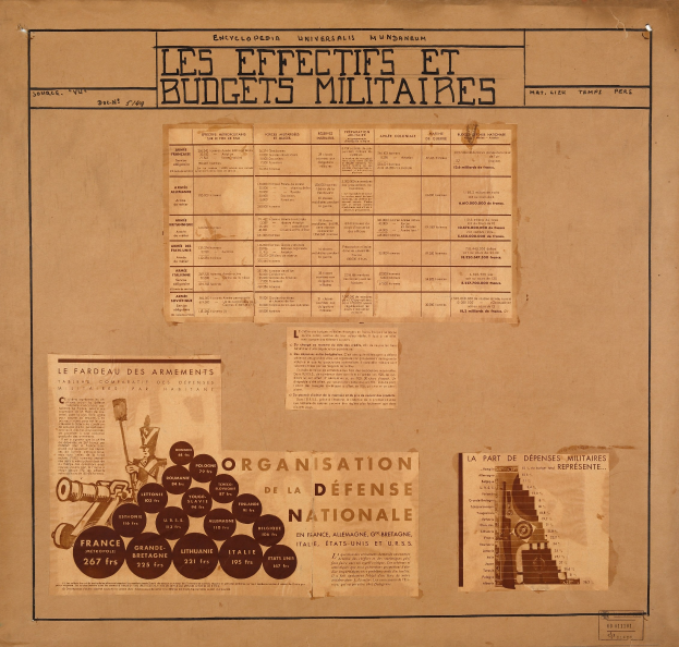 Altes Buch mit Papieren, die Text und Bilder enthalten, die sich auf die Effekte und Budgets von Militärpersonal beziehen, gestapelt.