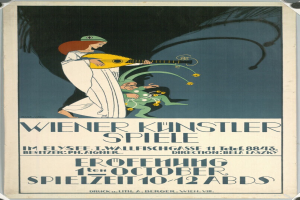 Ein Plakat, das ein Konzert in Wien, Österreich, mit einer Frau auf dem Bild zeigt, die ein Musikinstrument spielt und Text darauf.