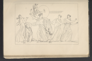 Ein Buchumschlag mit einer leuchtenden Illustration einer Gruppe tanzender Frauen in energischen, synchronisierten Posen, mit detaillierter Kleidung und Gesichtsmerkmalen.