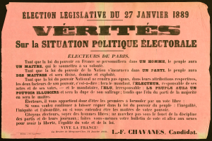 Ein altes Plakat mit der Aufschrift 'Wahrheiten über die politische Wahlsituation' auf schwarzem Hintergrund.