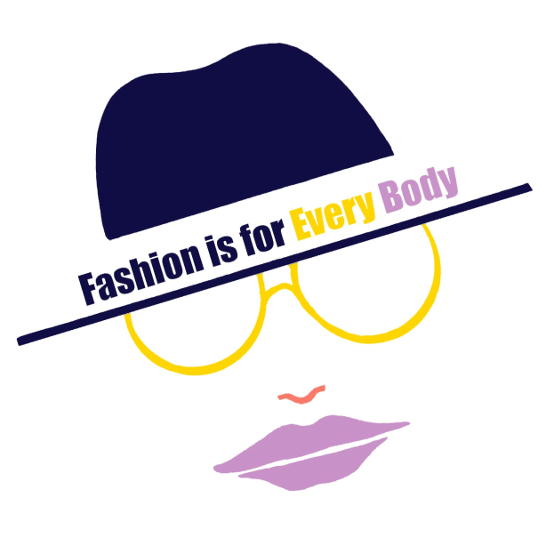 Ein Logo mit einem stilisierten Gesicht und dem Text "Fashion is for Every Body" darauf.