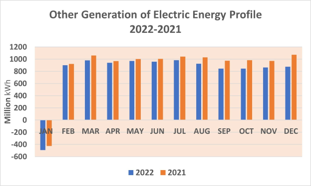 Balkendiagramm, das die jährliche Stromerzeugung aus anderen Quellen zwischen 2021 und 2022 zeigt, mit begleitendem erklärendem Text.