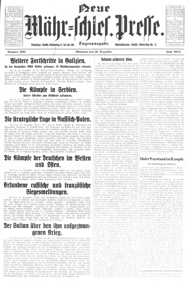 Titelseite einer deutschen Zeitung vom 18. September 1914 mit einem Schwarz-Weiß-Foto eines Mannes im Anzug und Krawatte und der Schlagzeile "Deutsches Reichstag, Vol 1, No 1".