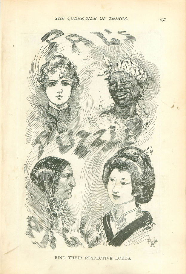 Ein altes Buchcover mit vier Frauenköpfen und der Text 'Die queere Seite der Dinge'.