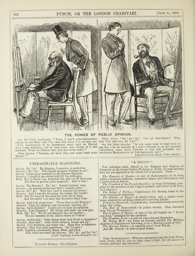 Eine Schwarz-Weiß-Illustration eines alten Buchumschlags mit einem Mann in einem Anzug, der in einem Stuhl sitzt und einen nachdenklichen Ausdruck hat, und einer Frau, die neben ihm steht und nachdenklich aussieht, mit dem Titel "Die Macht der öffentlichen Meinung" auf der Seite.