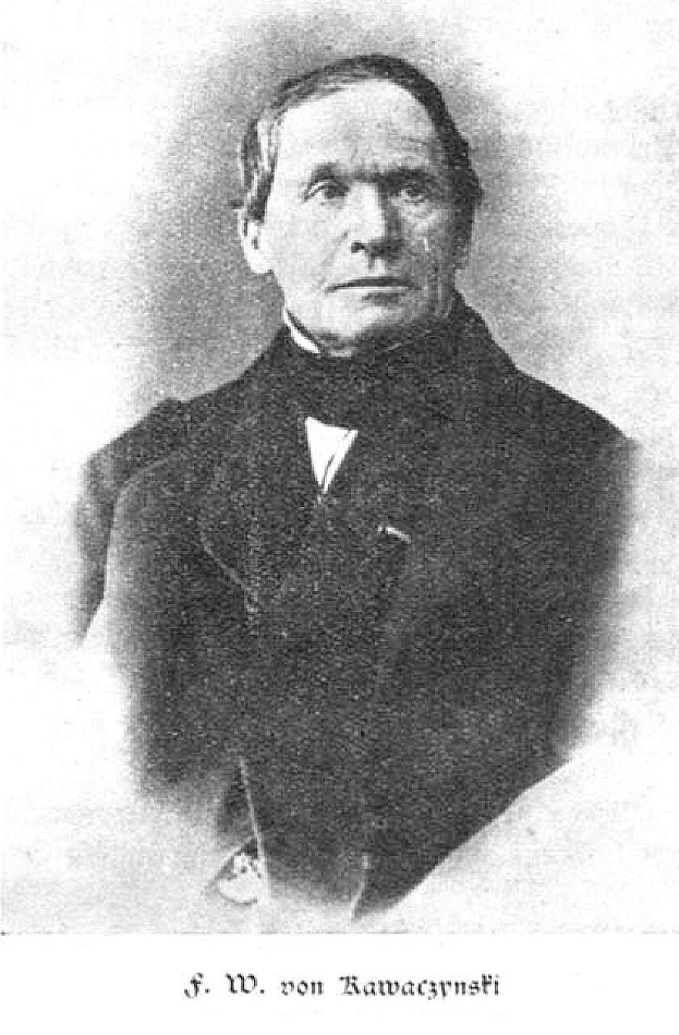 Schwarzes und weißes Porträt eines Mannes im Anzug, der mutmaßlich F. W. von Kawaczynski ist, Gründer der jüdischen Gemeinde.